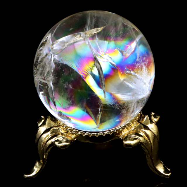 アイリスクォーツ 丸玉 水晶 虹入り AA 天然 台座付き レインボー パワーストーン 天然石 1点もの 置き物 玉 球 本物 風水 グッズ 占い