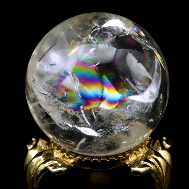 アイリスクォーツ 丸玉 水晶 虹入り AA 天然 台座付き レインボー パワーストーン 天然石 1点もの 置き物 玉 球 本物 風水 グッズ 占い