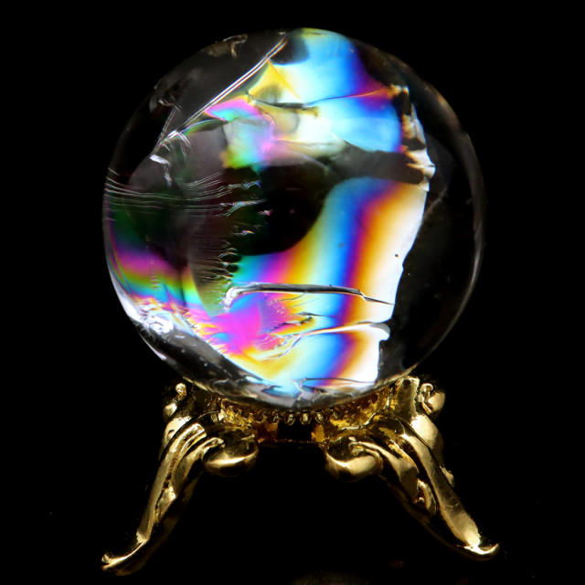 アイリスクォーツ 丸玉 水晶 虹入り AA 天然 台座付き レインボー パワーストーン 天然石 1点もの 置き物 玉 球 本物 風水 グッズ 占い