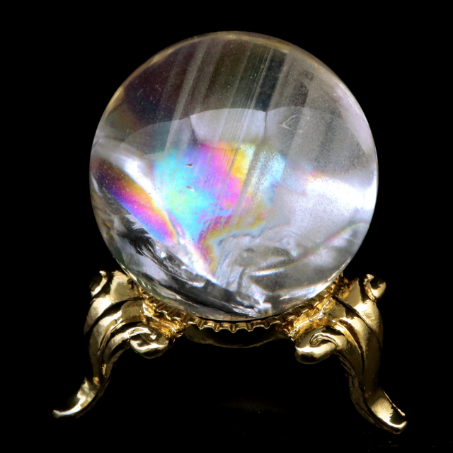 アイリスクォーツ 丸玉 水晶 虹入り AA 天然 台座付き レインボー パワーストーン 天然石 1点もの 置き物 玉 球 本物 風水 グッズ 占い