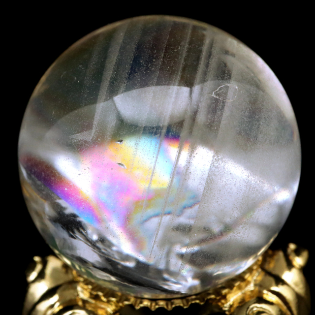 アイリスクォーツ 丸玉 水晶 虹入り AA 天然 台座付き レインボー パワーストーン 天然石 1点もの 置き物 玉 球 本物 風水 グッズ 占い