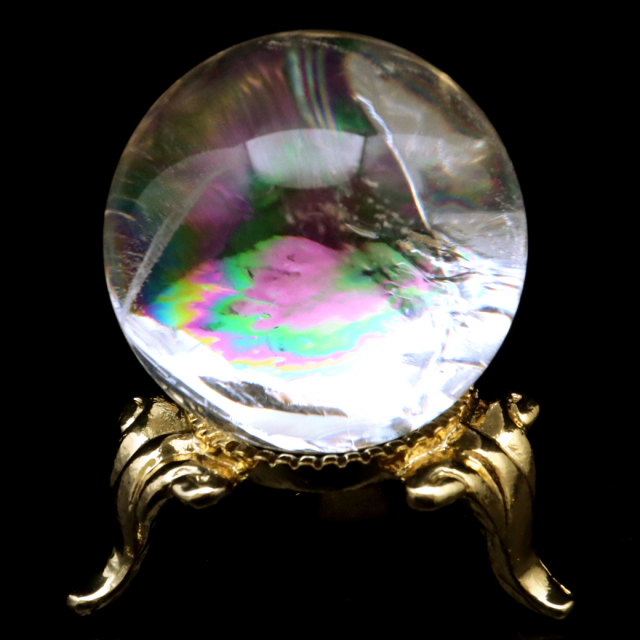 アイリスクォーツ 丸玉 水晶 虹入り AA 天然 台座付き レインボー パワーストーン 天然石 1点もの 置き物