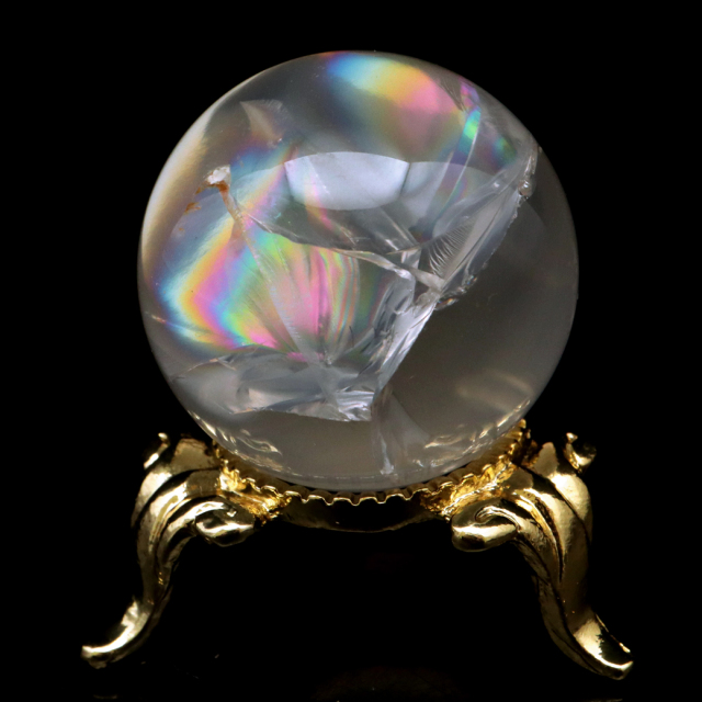 アイリスクォーツ 丸玉 水晶 虹入り AA 天然 台座付き レインボー パワーストーン 天然石 1点もの 置き物