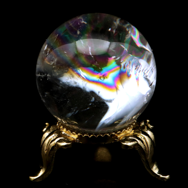 アイリスクォーツ 丸玉 水晶 虹入り AA 天然 台座付き レインボー パワーストーン 天然石 1点もの 置き物