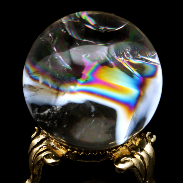 アイリスクォーツ 丸玉 水晶 虹入り AA 天然 台座付き レインボー パワーストーン 天然石 1点もの 置き物