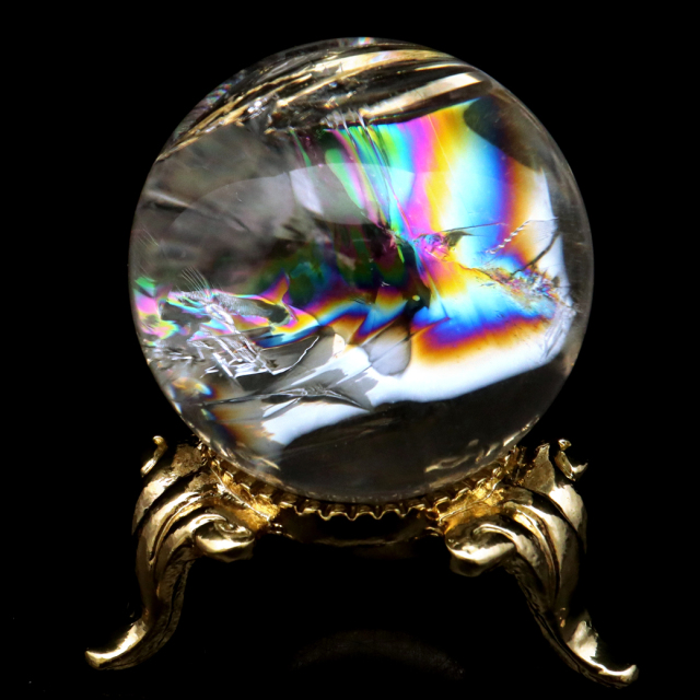 アイリスクォーツ 丸玉 水晶 虹入り AA 天然 台座付き レインボー パワーストーン 天然石 1点もの 置き物