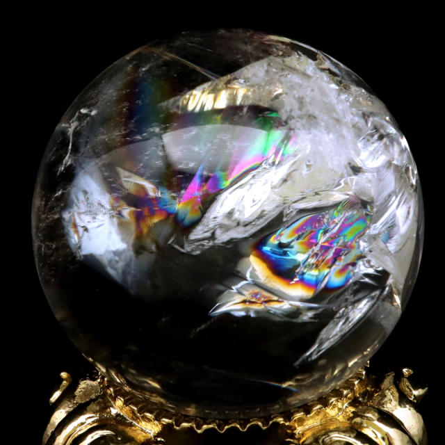 アイリスクォーツ 丸玉 水晶 虹入り AA 天然 台座付き レインボー パワーストーン 天然石 1点もの 置き物