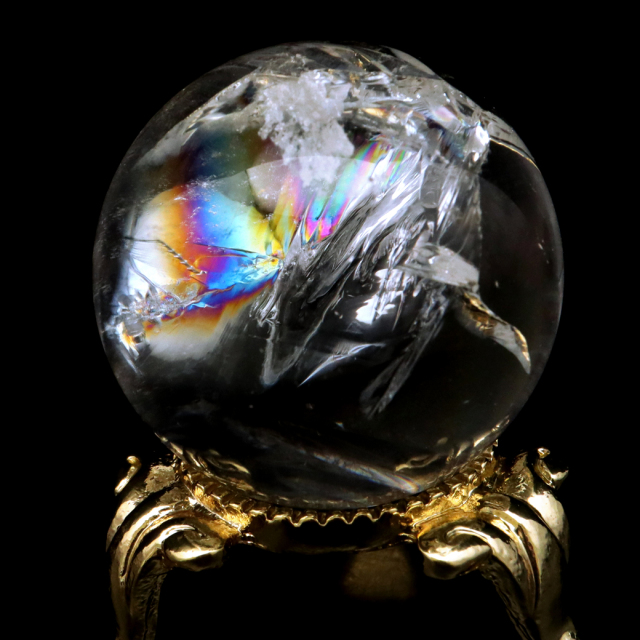アイリスクォーツ 丸玉 水晶 虹入り AA 天然 台座付き レインボー パワーストーン 天然石 1点もの 置き物