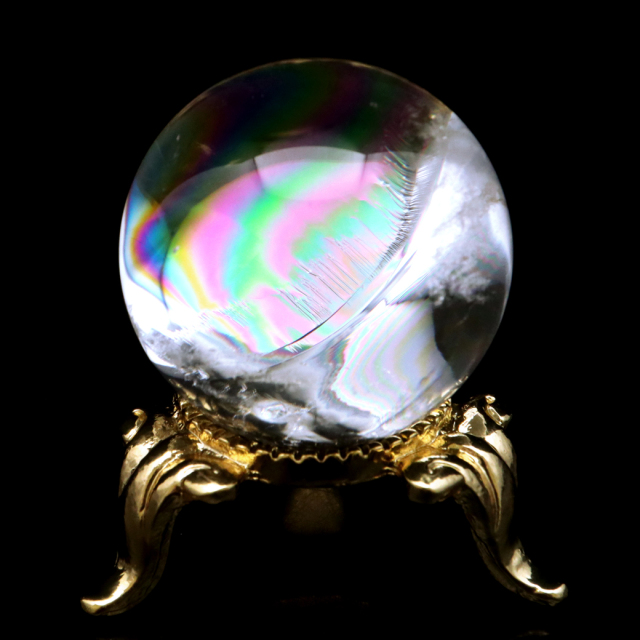 アイリスクォーツ 丸玉 水晶 虹入り AA 天然 台座付き レインボー パワーストーン 天然石 1点もの 置き物