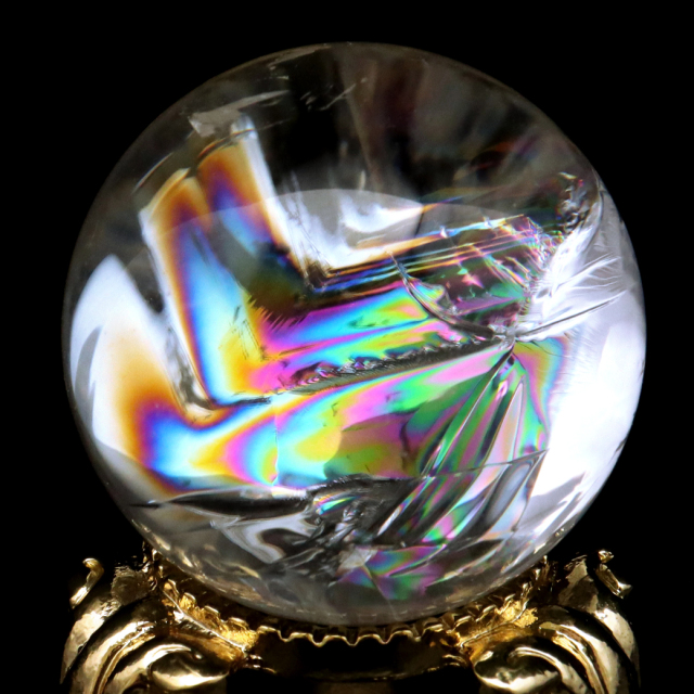 アイリスクォーツ 丸玉 水晶 虹入り AA 天然 台座付き レインボー パワーストーン 天然石 1点もの 置き物