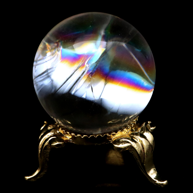 アイリスクォーツ 丸玉 水晶 虹入り AA 天然 台座付き レインボー パワーストーン 天然石 1点もの 置き物