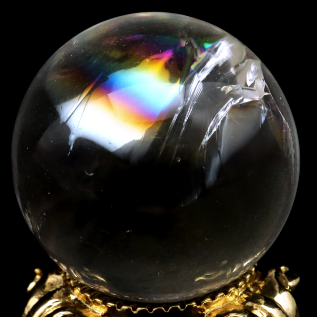 アイリスクォーツ 丸玉 水晶 虹入り AA 天然 台座付き レインボー パワーストーン 天然石 1点もの 置き物