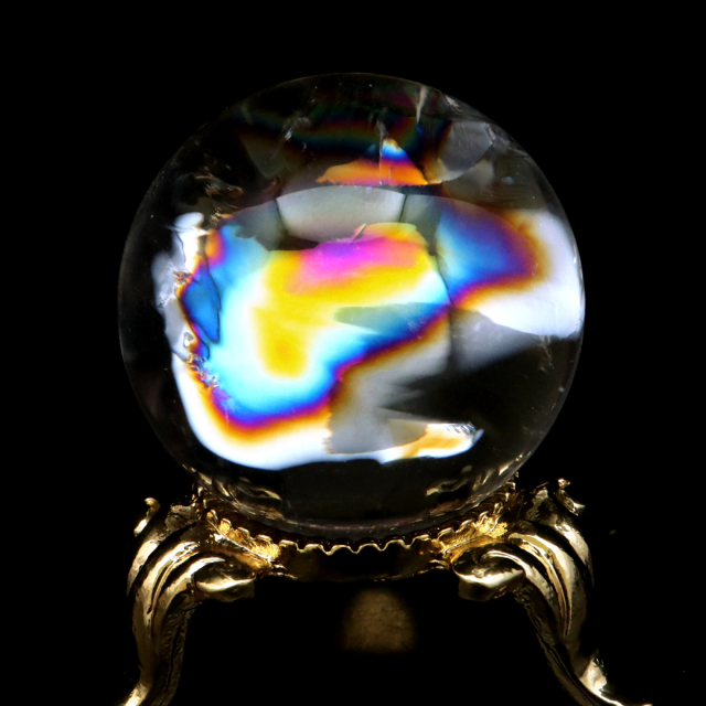 アイリスクォーツ 丸玉 水晶 虹入り AA 天然 台座付き レインボー パワーストーン 天然石 1点もの 置き物