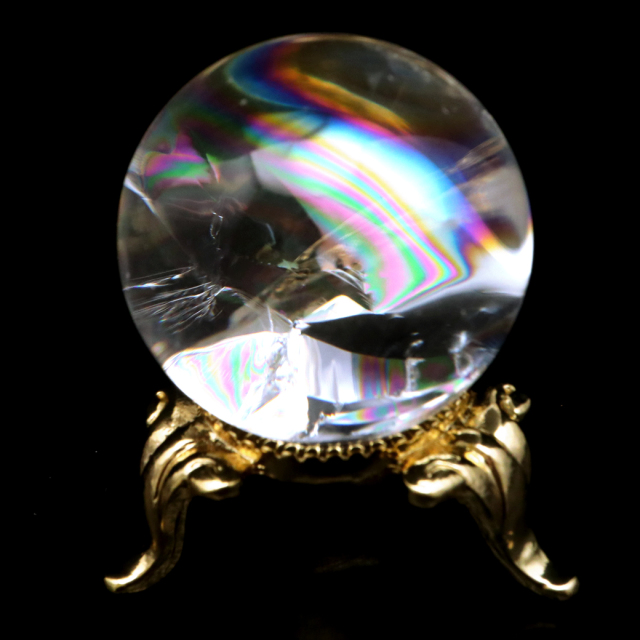 アイリスクォーツ 丸玉 水晶 虹入り AA 天然 台座付き レインボー パワーストーン 天然石 1点もの 置き物