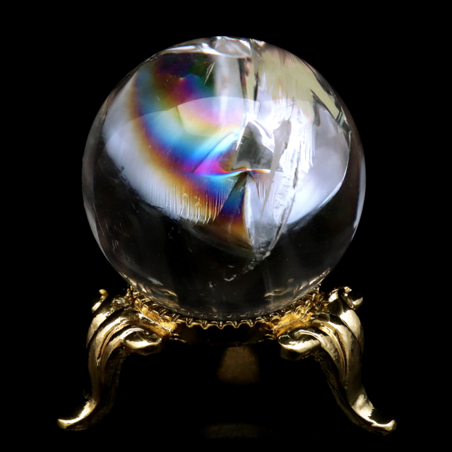アイリスクォーツ 丸玉 水晶 虹入り AA 天然 台座付き レインボー パワーストーン 天然石 1点もの 置き物