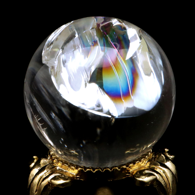 アイリスクォーツ 丸玉 水晶 虹入り AA 天然 台座付き レインボー パワーストーン 天然石 1点もの 置き物