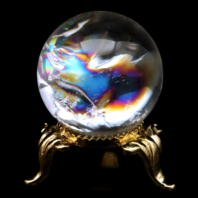 アイリスクォーツ 丸玉 水晶 虹入り AA 天然 台座付き レインボー パワーストーン 天然石 1点もの 置き物 玉 球 本物 風水 グッズ 占い