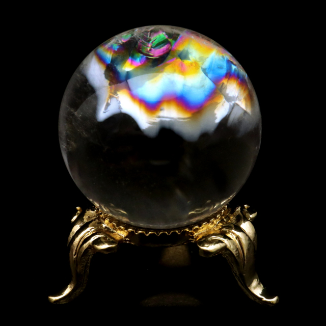 アイリスクォーツ 丸玉 水晶 虹入り AA 天然 台座付き レインボー パワーストーン 天然石 1点もの 置き物 玉 球 本物 風水 グッズ 占い