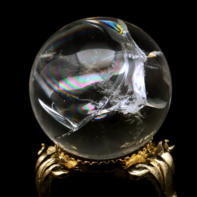 アイリスクォーツ 丸玉 水晶 虹入り AA 天然 直径約31mm 台座付き