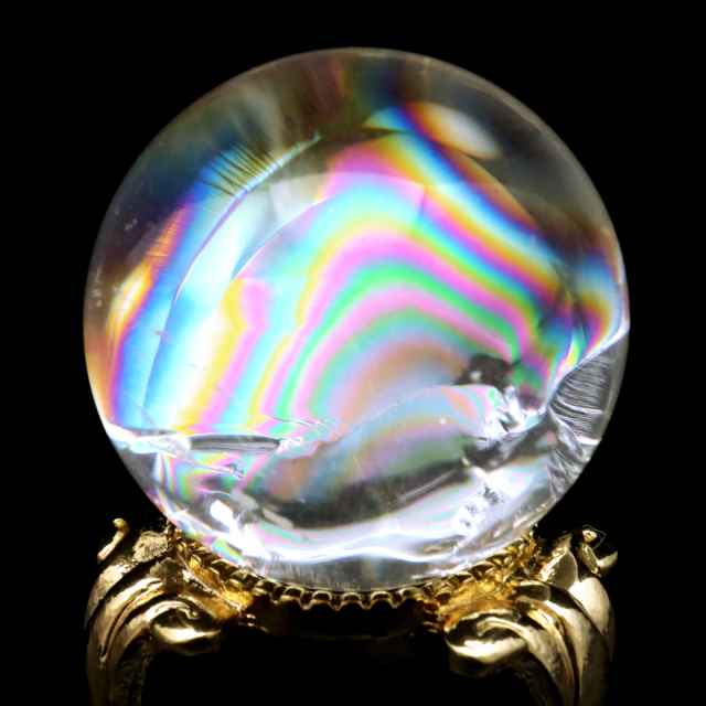 アイリスクォーツ 丸玉 水晶 虹入り AA 天然 直径約31mm 台座付き