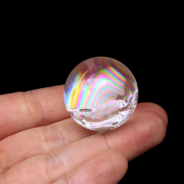 アイリスクォーツ 丸玉 水晶 虹入り AA 天然 直径約31mm 台座付き