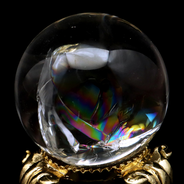 アイリスクォーツ 丸玉 水晶 虹入り AA 天然 直径約29mm 台座付き