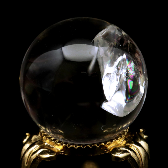 アイリスクォーツ 丸玉 水晶 虹入り AA 天然 直径約29mm 台座付き