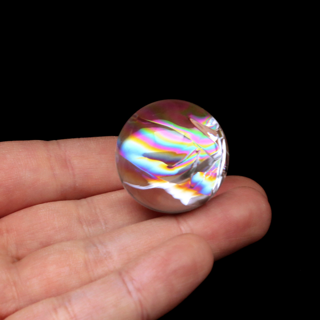 アイリスクォーツ 丸玉 水晶 虹入り AA 天然 直径約29mm 台座付き
