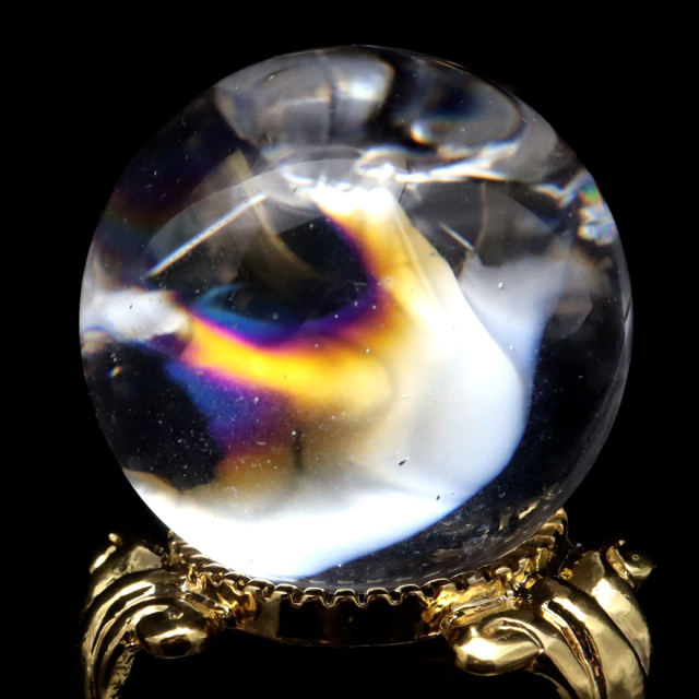 アイリスクォーツ 丸玉 水晶 虹入り AA 天然 台座付き レインボー パワーストーン 天然石 1点もの 置き物 玉 球 本物 風水