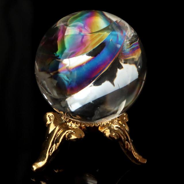 アイリスクォーツ 虹入り 天然 水晶 丸玉 台座付き レインボー パワーストーン 天然石