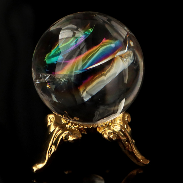 アイリスクォーツ 虹入り 天然 水晶 丸玉 台座付き レインボー パワーストーン 天然石