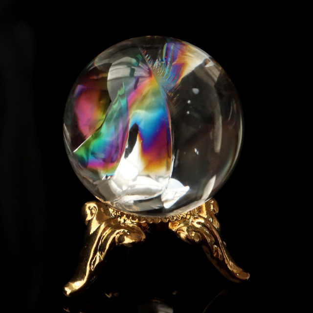 アイリスクォーツ 虹入り 天然 水晶 丸玉 台座付き レインボー パワーストーン 天然石