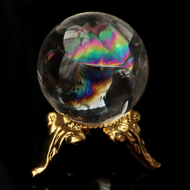 アイリスクォーツ 虹入り 天然 水晶 丸玉 台座付き レインボー パワーストーン 天然石
