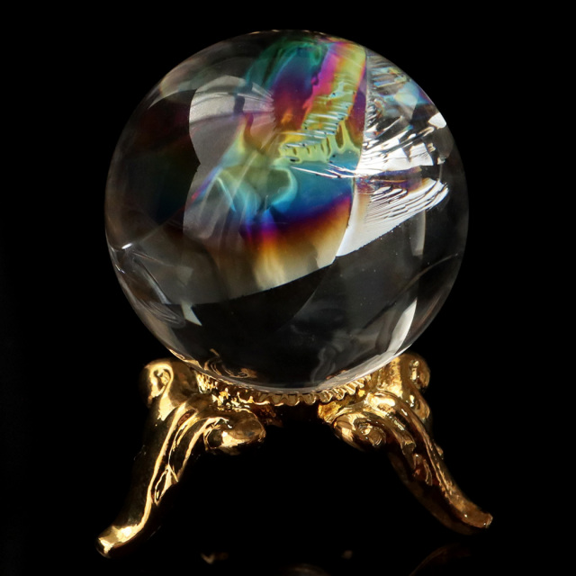 アイリスクォーツ 虹入り 天然 水晶 丸玉 台座付き レインボー パワーストーン 天然石