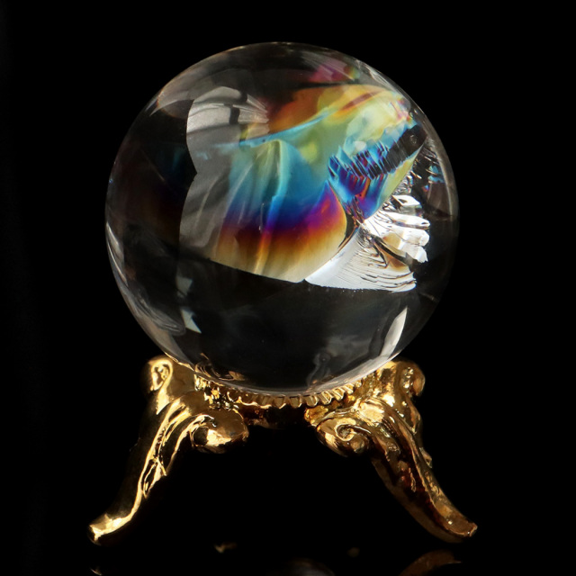 アイリスクォーツ 虹入り 天然 水晶 丸玉 台座付き レインボー パワーストーン 天然石