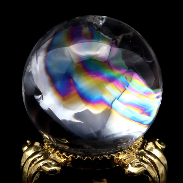 アイリスクォーツ 丸玉 水晶 虹入り AA 天然 直径約29mm 台座