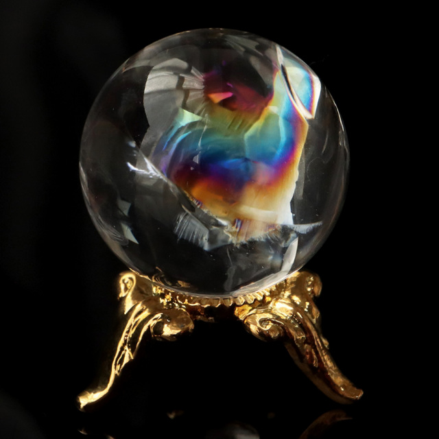 アイリスクォーツ 虹入り 天然 水晶 丸玉 台座付き レインボー パワーストーン 天然石