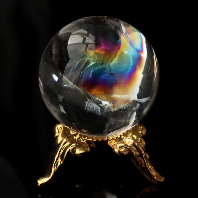 アイリスクォーツ 虹入り 天然 水晶 丸玉 台座付き レインボー パワーストーン 天然石