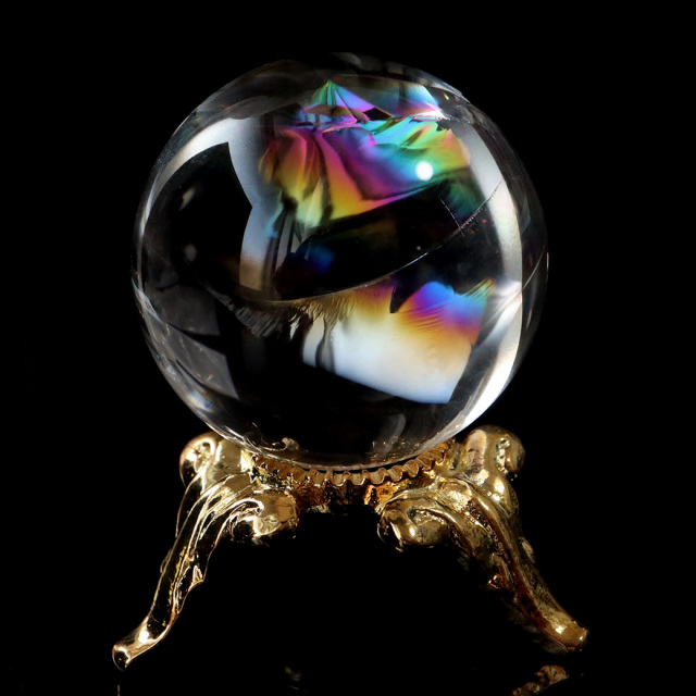アイリスクォーツ 虹入り 天然 水晶 丸玉 台座付き レインボー パワーストーン 天然石