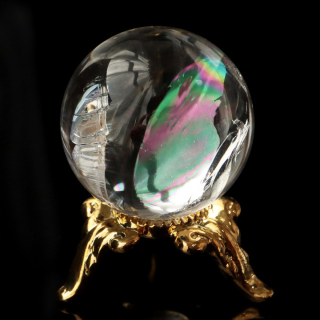 アイリスクォーツ 虹入り 天然 水晶 丸玉 台座付き レインボー パワーストーン 天然石