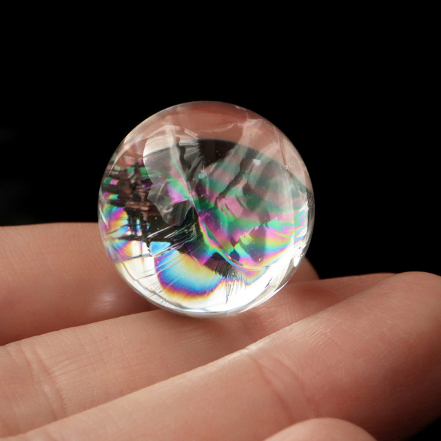 アイリスクォーツ 虹入り 天然 水晶 丸玉 直径約23mm 台座付き
