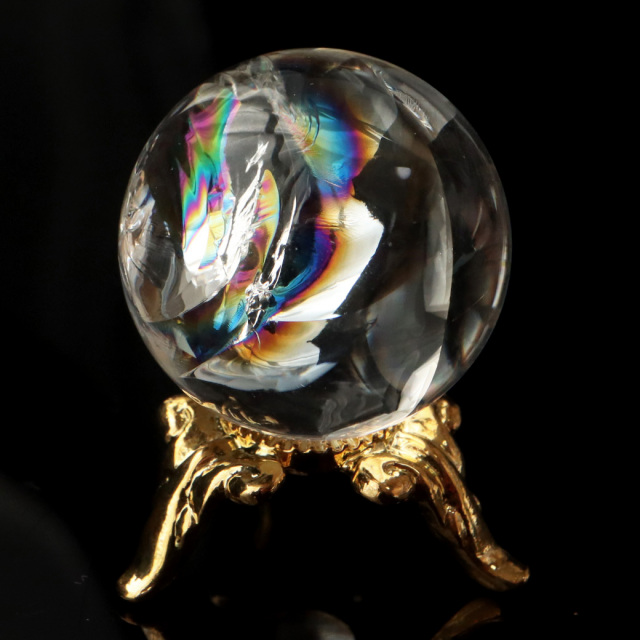 アイリスクォーツ 虹入り 天然 水晶 丸玉 台座付き レインボー パワーストーン 天然石