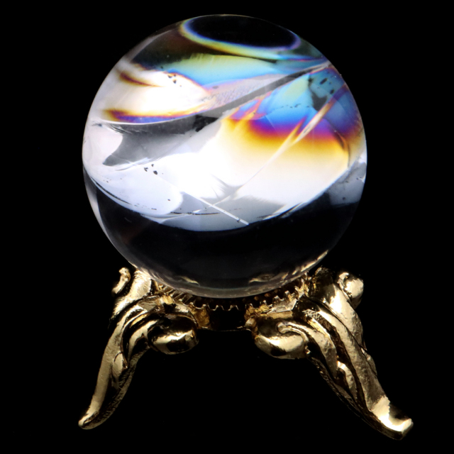 アイリスクォーツ 丸玉 水晶 虹入り 天然 台座付き レインボー パワーストーン 天然石