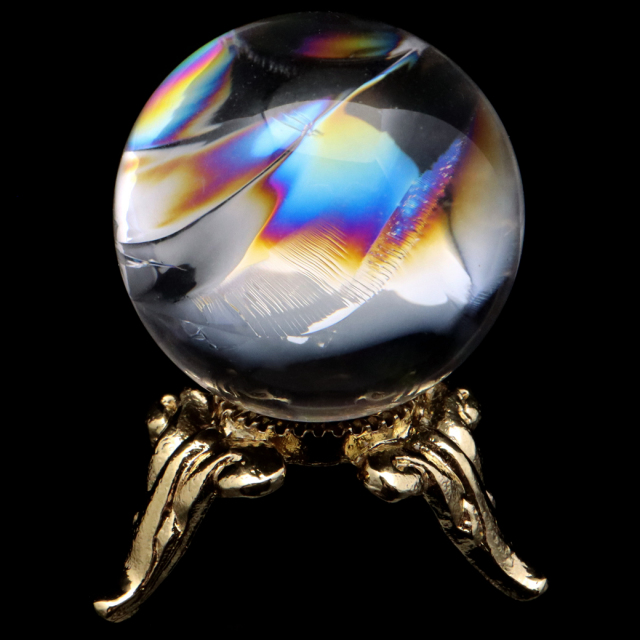 アイリスクォーツ 丸玉 水晶 虹入り 天然 台座付き レインボー パワーストーン 天然石