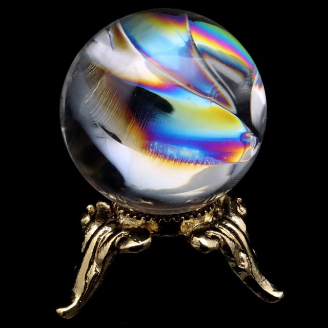 アイリスクォーツ 丸玉 水晶 虹入り 天然 台座付き レインボー パワーストーン 天然石