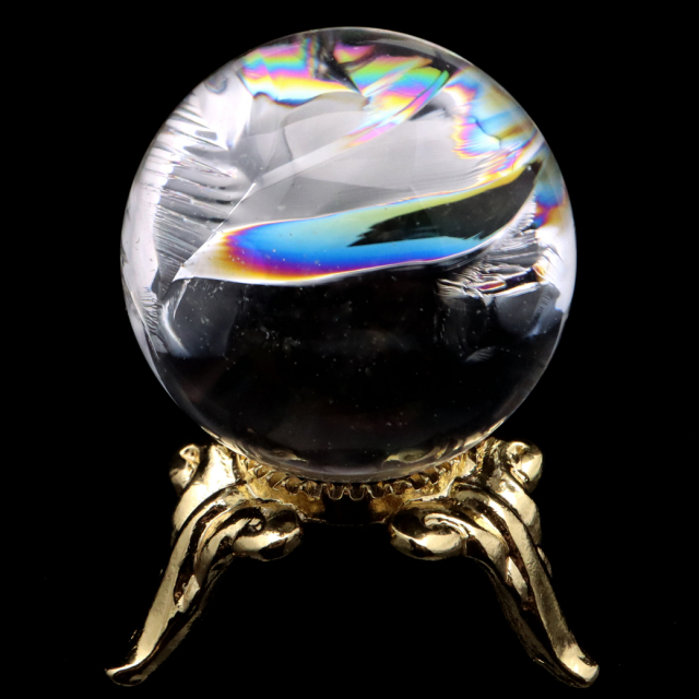アイリスクォーツ 丸玉 水晶 虹入り 天然 台座付き レインボー パワーストーン 天然石