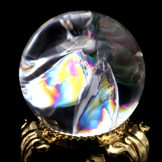 アイリスクォーツ 丸玉 水晶 虹入り AA 天然 直径約29mm 台座