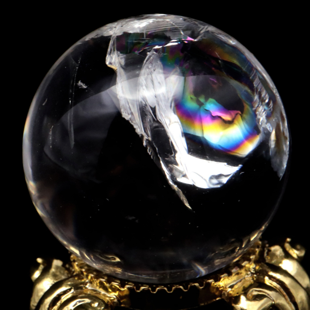 アイリスクォーツ 丸玉 水晶 虹入り AA 天然 直径約29mm 台座