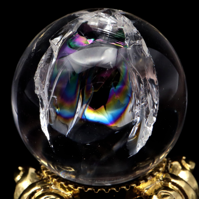 アイリスクォーツ 丸玉 水晶 虹入り AA 天然 直径約29mm 台座付き