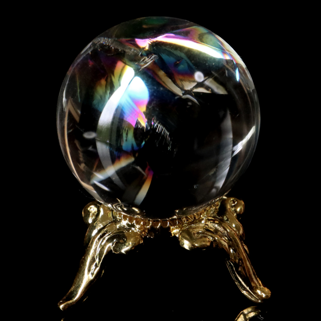 アイリスクォーツ 虹入り 天然 水晶 丸玉 台座付き レインボー パワーストーン 天然石